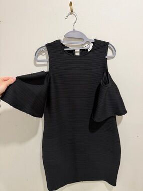 Shoshanna Black Cold-Shoulder Midi Dress